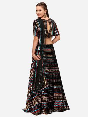 Black Fabric with Multi Sequinned Embroidered Semi-Stitched Lehenga & Unstitched Blouse with Dupatta 2