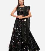 Black Multi Color Sequinned Embroidered Semi-Stitched Lehenga & Unstitched Blouse with Dupatta