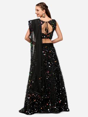 Black Multi Color Sequinned Embroidered Semi-Stitched Lehenga & Unstitched Blouse with Dupatta 2