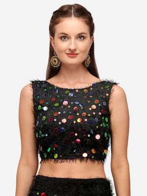 Black Multi Color Sequinned Embroidered Semi-Stitched Lehenga & Unstitched Blouse with Dupatta 4