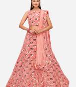 Peach Sequinned Embroidered Semi-Stitched Lehenga & Unstitched Blouse with Dupatta