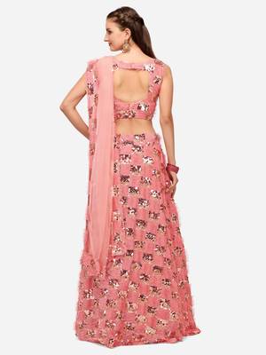 Peach Sequinned Embroidered Semi-Stitched Lehenga & Unstitched Blouse with Dupatta 2