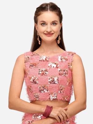 Peach Sequinned Embroidered Semi-Stitched Lehenga & Unstitched Blouse with Dupatta 4