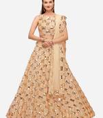 Cream Sequinned Embroidered Semi-Stitched Lehenga & Unstitched Blouse with Dupatta