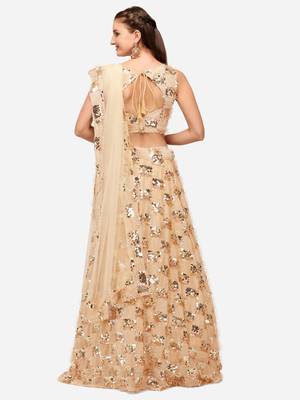 Cream Sequinned Embroidered Semi-Stitched Lehenga & Unstitched Blouse with Dupatta 2