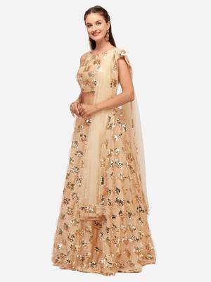 Cream Sequinned Embroidered Semi-Stitched Lehenga & Unstitched Blouse with Dupatta 3