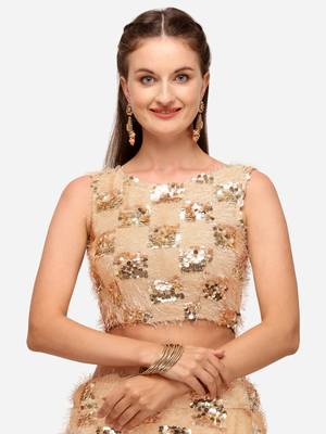 Cream Sequinned Embroidered Semi-Stitched Lehenga & Unstitched Blouse with Dupatta 4