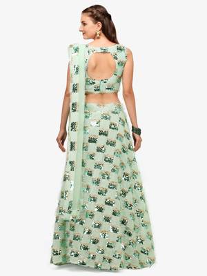 Sea Green Sequinned Embroidered Semi-Stitched Lehenga & Unstitched Blouse with Dupatta 2