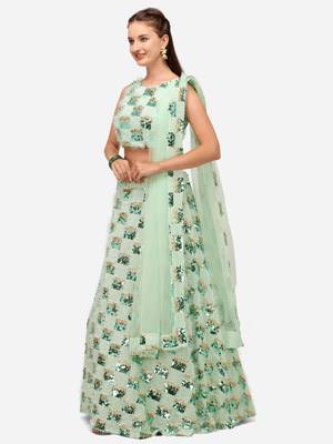 Sea Green Sequinned Embroidered Semi-Stitched Lehenga & Unstitched Blouse with Dupatta 3