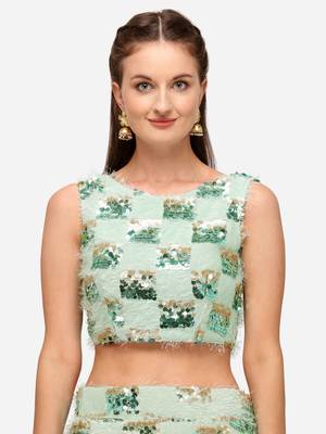 Sea Green Sequinned Embroidered Semi-Stitched Lehenga & Unstitched Blouse with Dupatta 4
