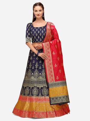 Blue Woven Design Semi-Stitched Lehenga & Unstitched Blouse with Dupatta 1