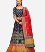 Blue Woven Design Semi-Stitched Lehenga & Unstitched Blouse with Dupatta