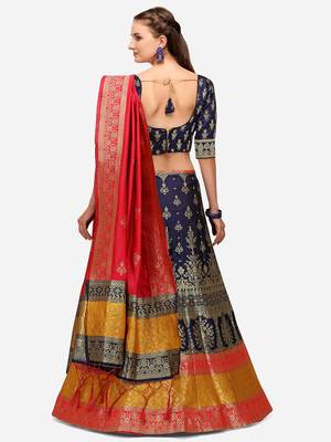 Blue Woven Design Semi-Stitched Lehenga & Unstitched Blouse with Dupatta 2
