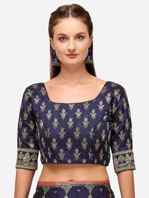 Blue Woven Design Semi-Stitched Lehenga & Unstitched Blouse with Dupatta 4