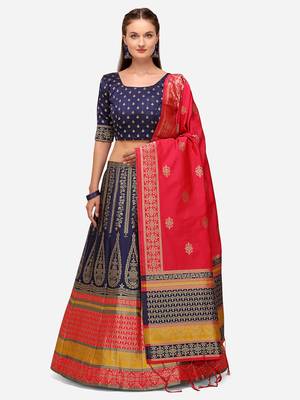 Blue Woven Design Semi-Stitched Lehenga & Unstitched Blouse with Dupatta 1