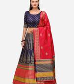 Blue Woven Design Semi-Stitched Lehenga & Unstitched Blouse with Dupatta