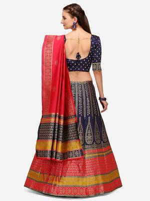 Blue Woven Design Semi-Stitched Lehenga & Unstitched Blouse with Dupatta 2