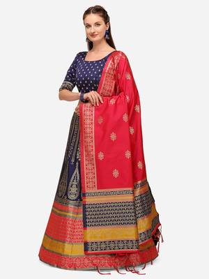 Blue Woven Design Semi-Stitched Lehenga & Unstitched Blouse with Dupatta 3