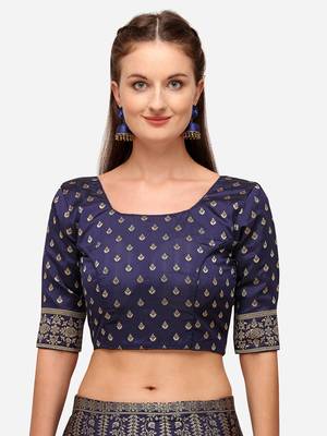 Blue Woven Design Semi-Stitched Lehenga & Unstitched Blouse with Dupatta 4