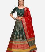 Green Woven Design Semi-Stitched Lehenga & Unstitched Blouse with Dupatta