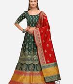 Green Woven Design Semi-Stitched Lehenga & Unstitched Blouse with Dupatta