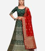 Green Woven Design Semi-Stitched Lehenga & Unstitched Blouse with Dupatta
