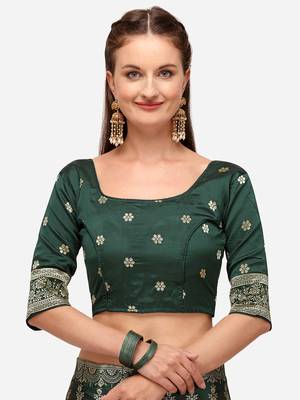 Green Woven Design Semi-Stitched Lehenga & Unstitched Blouse with Dupatta 4