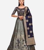 Grey Woven Design Semi-Stitched Lehenga & Unstitched Blouse with Dupatta