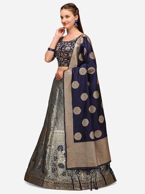 Grey Woven Design Semi-Stitched Lehenga & Unstitched Blouse with Dupatta 3
