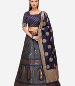 Blue Woven Design Semi-Stitched Lehenga & Unstitched Blouse with Dupatta