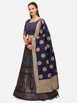 Blue Woven Design Semi-Stitched Lehenga & Unstitched Blouse with Dupatta 3