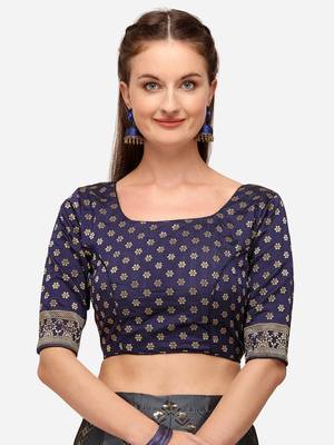 Blue Woven Design Semi-Stitched Lehenga & Unstitched Blouse with Dupatta 4