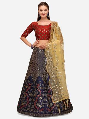 Blue Woven Design Semi-Stitched Lehenga & Unstitched Blouse with Dupatta 1