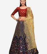 Blue Woven Design Semi-Stitched Lehenga & Unstitched Blouse with Dupatta