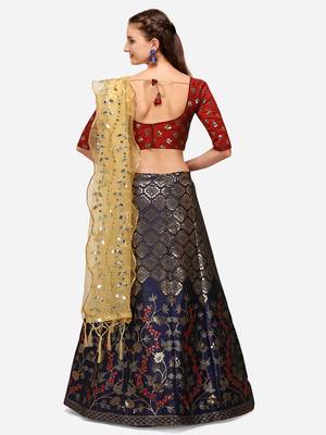 Blue Woven Design Semi-Stitched Lehenga & Unstitched Blouse with Dupatta 2