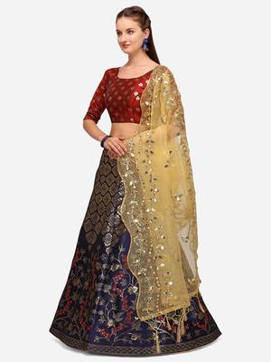 Blue Woven Design Semi-Stitched Lehenga & Unstitched Blouse with Dupatta 3