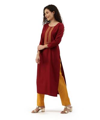 Women Maroon Embroidered Unstitched Dress Material 4