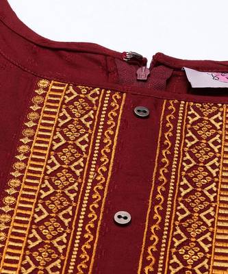 Women Maroon Embroidered Unstitched Dress Material 5