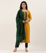 Mustard & Green Print with Gotta Patti Dress Material