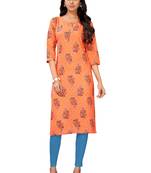 Orange printed cotton cotton-kurtis