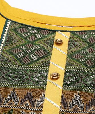 Mustard & Green Print with Gotta Patti Dress Material 5
