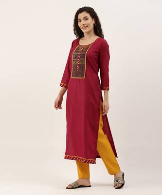 Maroon & Mustard Print with Gotta Patti Dress Material 3