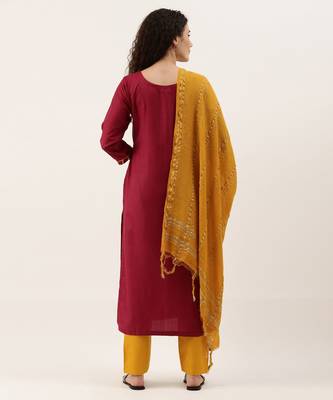 Maroon & Mustard Print with Gotta Patti Dress Material 4