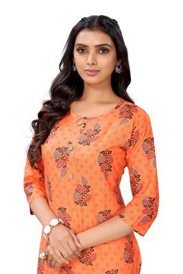 Orange printed cotton cotton-kurtis 3