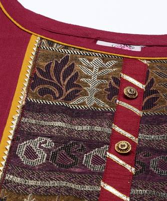 Maroon & Mustard Print with Gotta Patti Dress Material 5