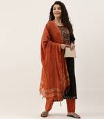 Black & Orange Print with Gotta Patti Dress Material