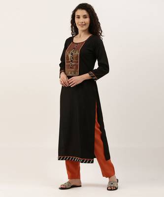 Black & Orange Print with Gotta Patti Dress Material 2