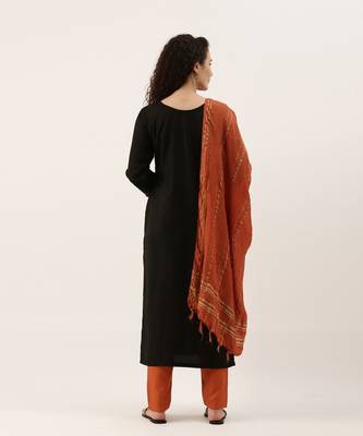 Black & Orange Print with Gotta Patti Dress Material 3