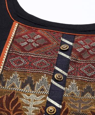 Black & Orange Print with Gotta Patti Dress Material 4