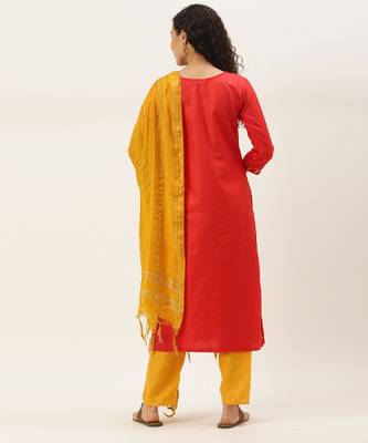 Red & Yellow Print with Gotta Patti  Dress Material 2